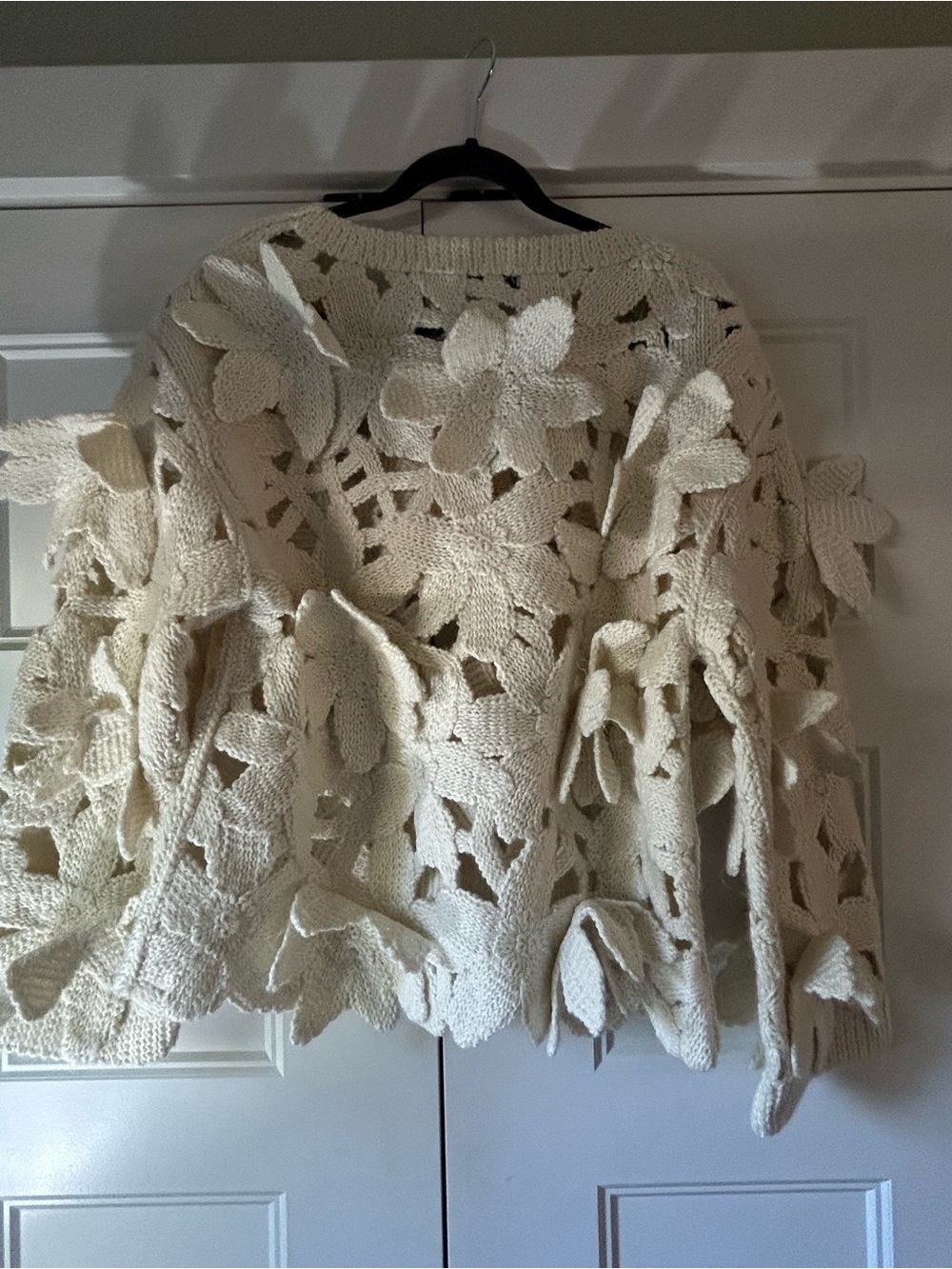 Zara Ivory 3D Textured Floral Openwork Crewneck Sweater size Medium NWT - Picture 4 of 5
